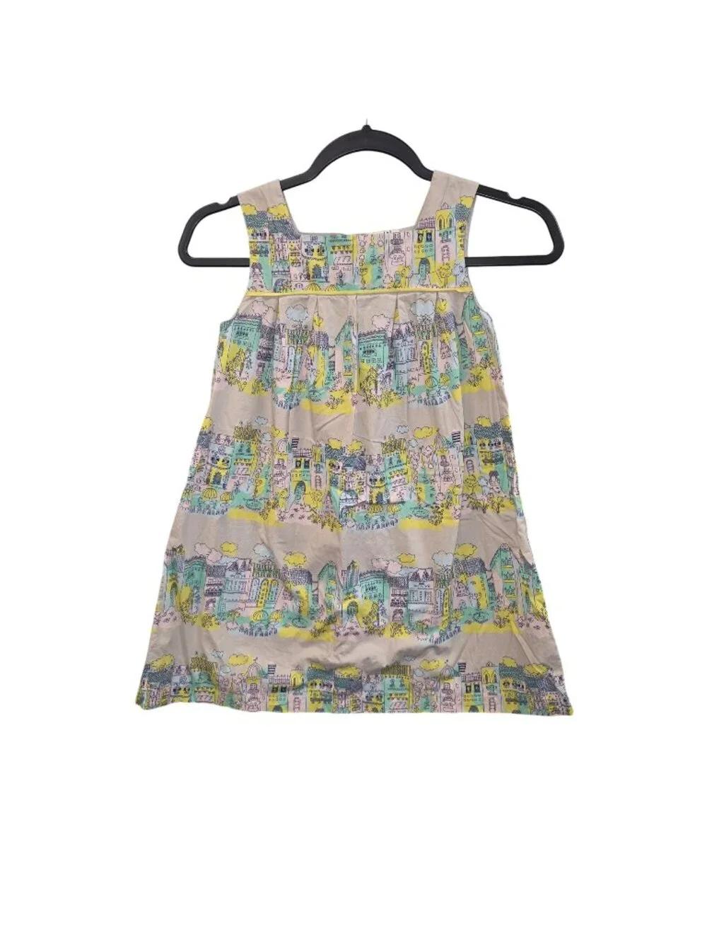 Mini Boden Girls 7/8Y Cotton Lined Sleeveless Dress Colorful City Print 4634
